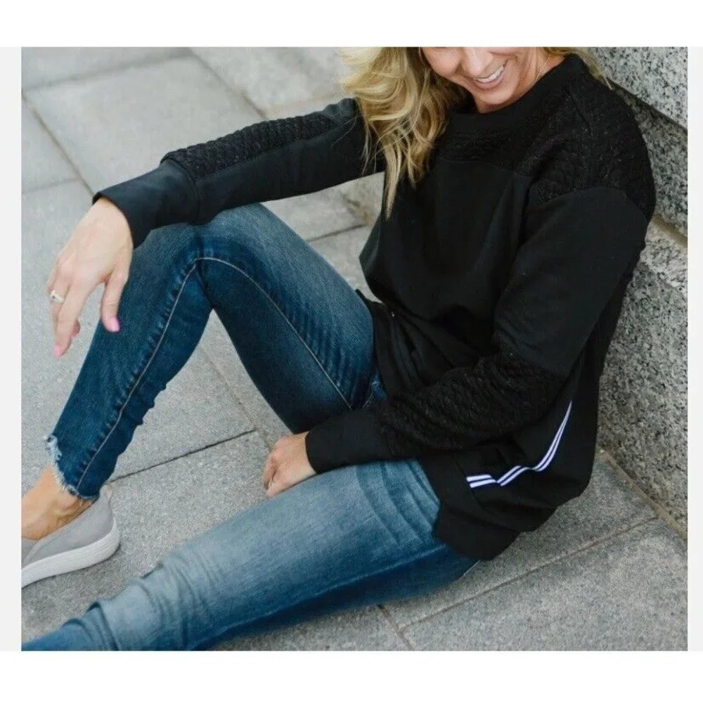 Lysse Devoe Sweatshirt Women’s Size 3X Black Cozy Oversized Quilted Jersey New - Picture 2 of 11